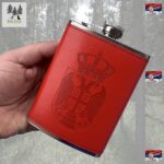 Pljoska sa Grbom Srbije crvena